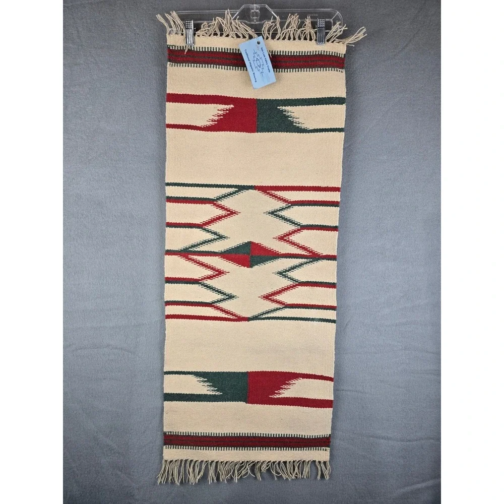 Vintage San Luis Valley Crafts 100% Wool Rug 15x36 Hand Woven Southwestern